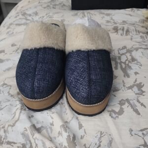 Cozy Blue and Cream Slip-On Slippers